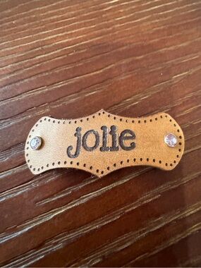 Jolie Tan Leather 2.5” Hair Clip Barrette Accessory with Clear Rhinestones